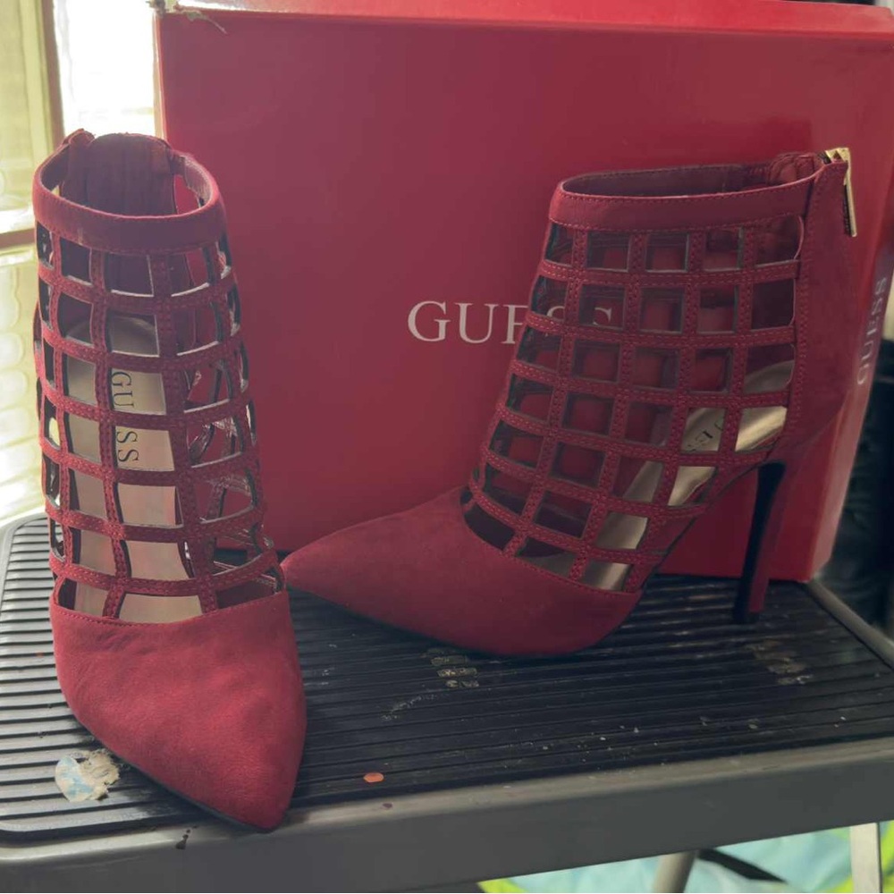 GUESS Burgundy Caged Heels